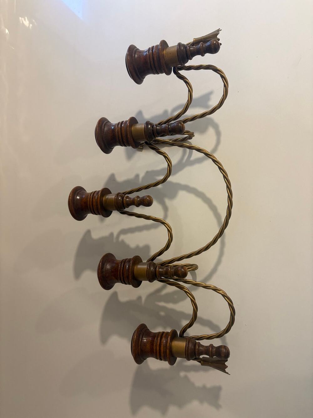Vintage Wood and Twisted Metal MCM Candle Holder Wall Sconce